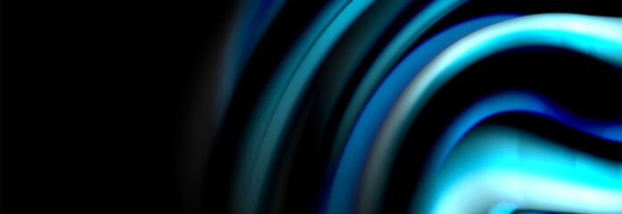 Dynamic motion abstract background. Color blurred stripes on black. Wave liquid lines poster. Vector illustration