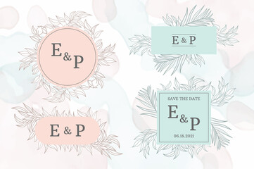 Wedding floral frame label set collection
