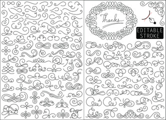 Line drawing decorative elements vector set, editable stroke
