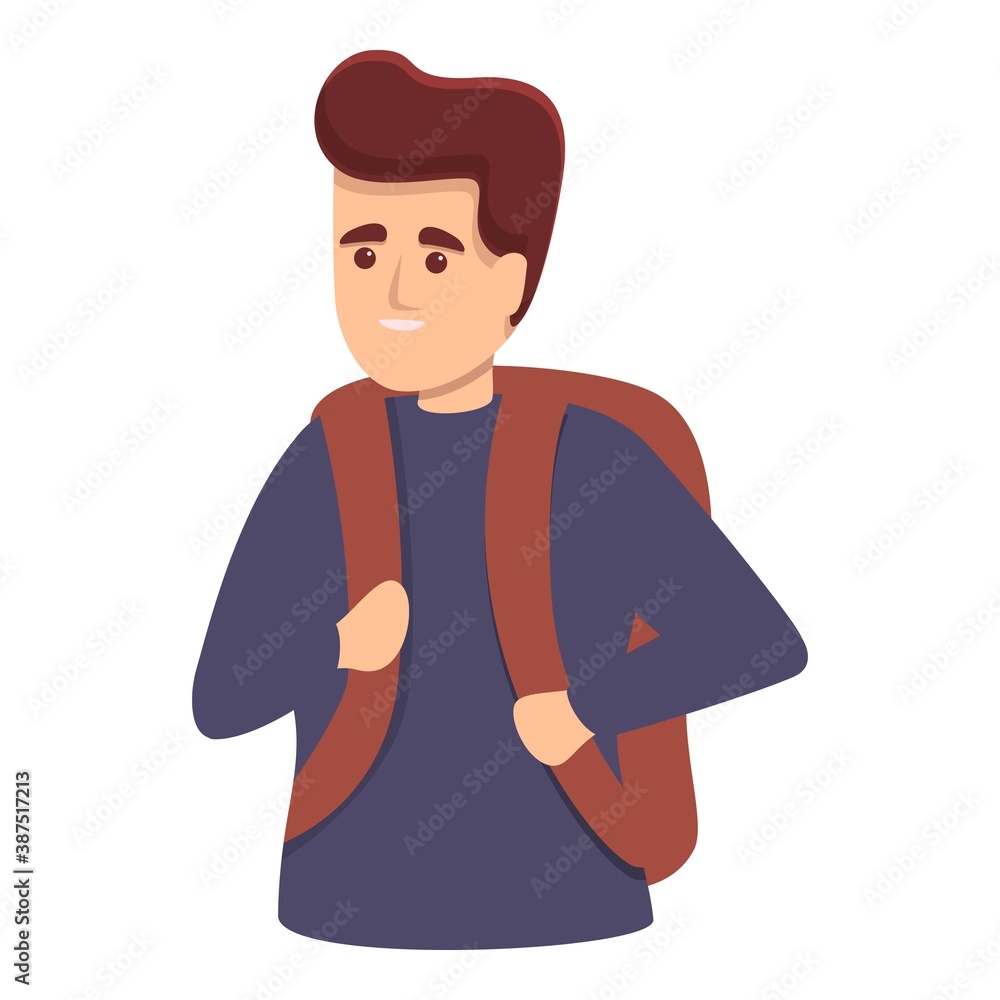 Poster guy with backpack icon. cartoon of guy with backpack vector icon for web design isolated on white ba