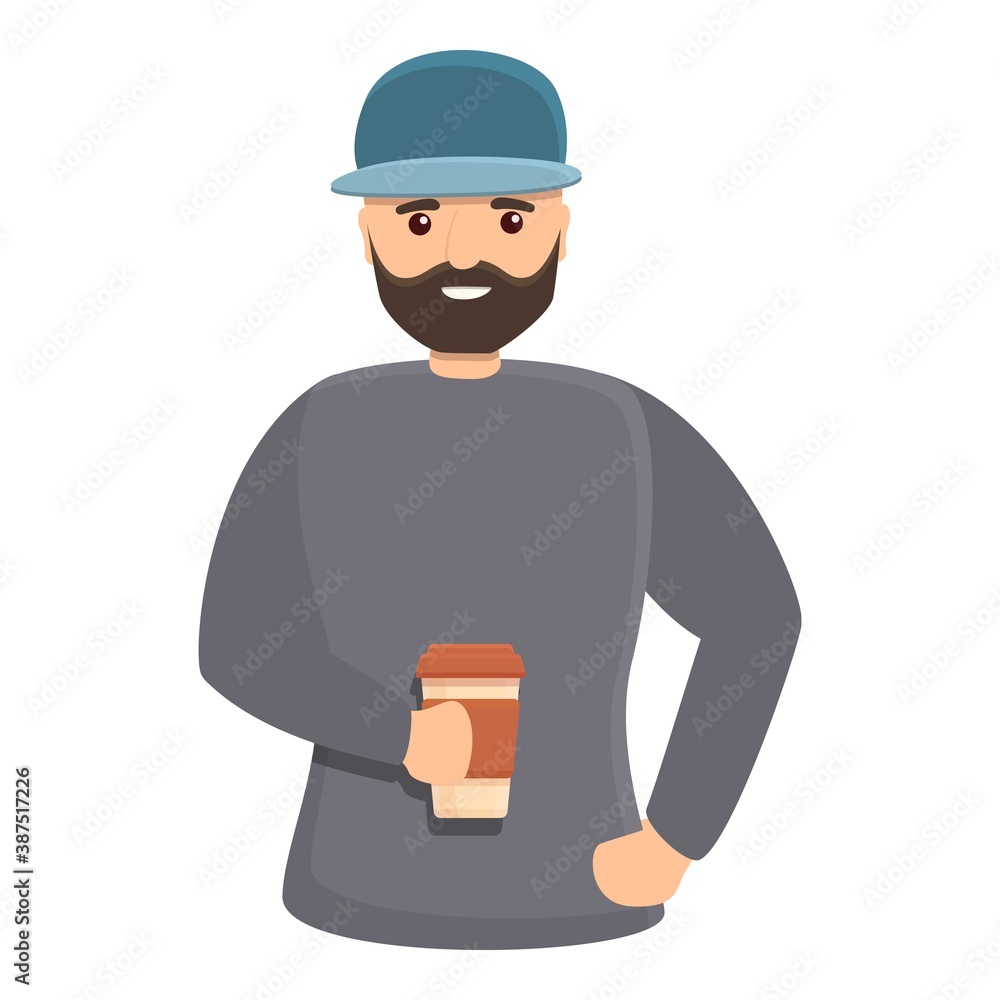 Poster man with coffee icon. cartoon of man with coffee vector icon for web design isolated on white backgr