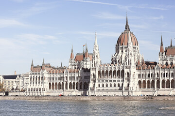 Fototapeta na wymiar Budapest parliament landscape, tourist view of the capital of hungary in europe, architecture landscape