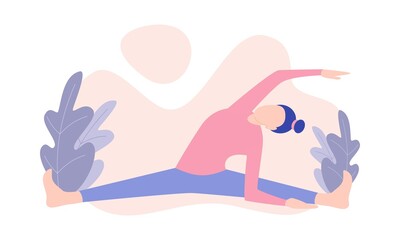 Woman Doing Yoga Pose Sport Flat Vector good for your website home header illustration 
