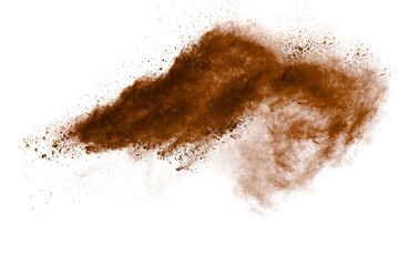 Freeze motion of brown dust explosion.Stopping the movement of brown powder.