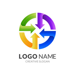 circle arrow logo, arrow and circle, combination logo with 3d colorful style
