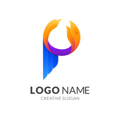 letter P peacock logo, letter P and peacock , combination logo with 3d colorful style
