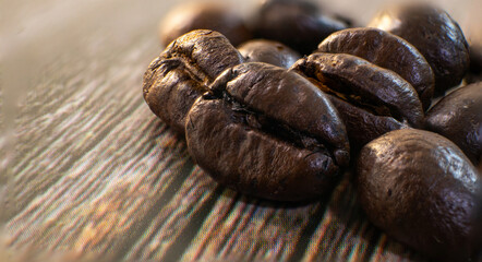 coffee beans roasted closeup view, ,macro mode