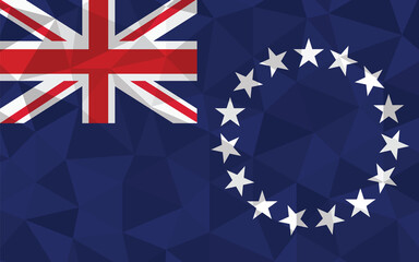 Low poly Cook Islands flag vector illustration. Triangular Cook Islander flag graphic. Cook Islands country flag is a symbol of independence.
