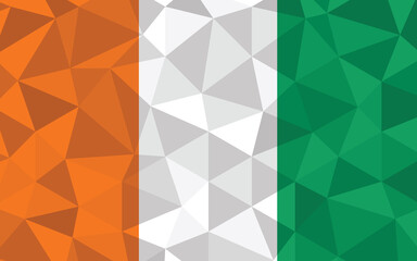 Low poly Ivorian flag vector illustration. Triangular Cote d'Ivorie flag graphic. Ivorian country flag is a symbol of independence.