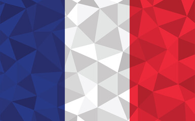 Low poly France flag vector illustration. Triangular French flag graphic. France country flag is a symbol of independence.
