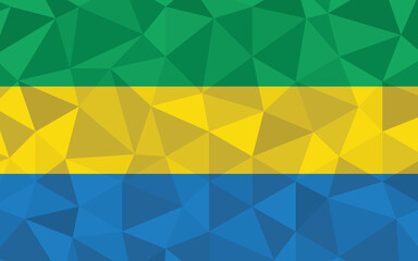 Low poly Gabon flag vector illustration. Triangular Gabonese flag graphic. Gabon country flag is a symbol of independence.