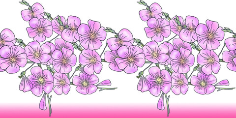 Seamless background with the image of garden flowers. Forget-me-nots in a chaotic arrangement. Pattern for printing on paper or fabric.