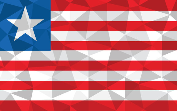 Low poly Liberia flag vector illustration. Triangular Liberian flag graphic. Liberia country flag is a symbol of independence.