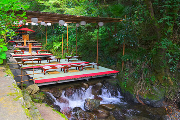 Fototapeta premium Kawadoko in Kibune, Kyoto City, Kyoto Pref., Japan