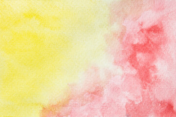 Abstract watercolor wallpaper. Hand painted red and yellow watercolor shades on paper background.