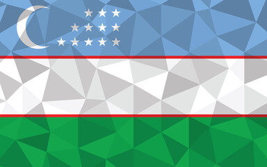 Low poly Uzbekistan flag vector illustration. Triangular Uzbekistani flag graphic. Uzbekistan country flag is a symbol of independence.