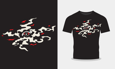 burning eyes above the clouds illustration.