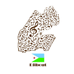 Djibouti map flag made from music notes. 