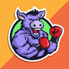 jackass boxing mascot logo. donkey with gloves. vector illustration 
