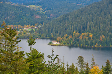 Fototapeta na wymiar Blick auf den Lac de Gerardmer in den Vogesen im Herbst