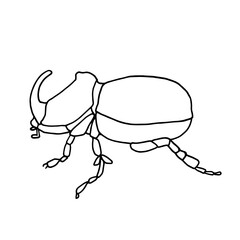 Outline of a rhinoceros beetle, side view. Isolated on a white background vector graphics. Simple vector illustration for logo, coloring and other design.