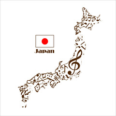Japan map flag made from music notes. 