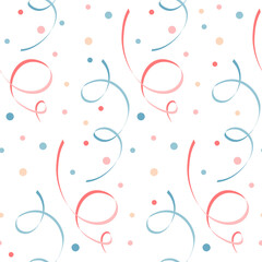 festive seamless pattern with streamers and confetti. vector illustration.