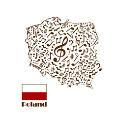 Poland  map flag made from music notes. 