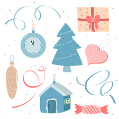 Collection of Christmas decorations, vector illustration.