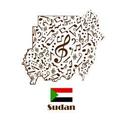 Sudan map flag made from music notes. 