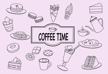 カフェ　食べ物　アイコンセット