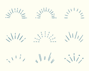 手書きの太陽線、サンバーストのセット／注目／気づき／ポイント／集中／驚き／飾り／装飾／重要