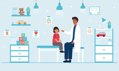 Child at the doctor s appointment pediatrician concept. Flat cartoon vector illustration