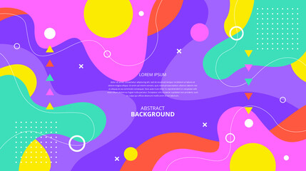Abstract flat colorful geometric fluid shapes background.