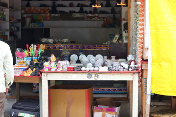 Decorative products made of sea shell decorated in the retail shop in the market for the business of upcoming festivals