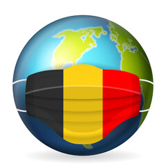 World globe with medical mask Belgium flag