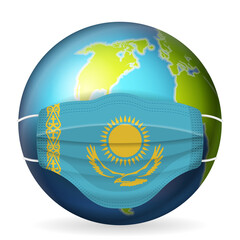 World globe with medical mask Kazakhstan flag