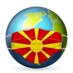 World globe with medical mask North Macedonia flag