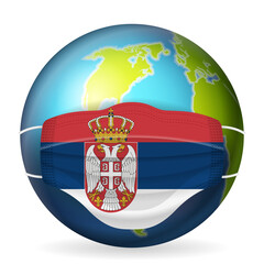 Obraz premium World globe with medical mask Serbia flag