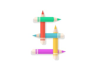 S letter font made of multicolored pencils. Vector design element for logo, banner, posters, card, labels etc.
