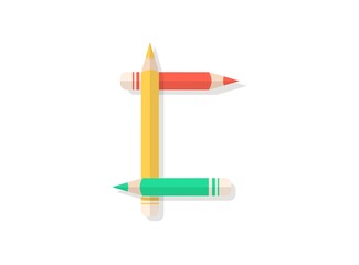 C letter font made of multicolored pencils. Vector design element for logo, banner, posters, card, labels etc.