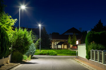 modern led illumination on quiet residential area