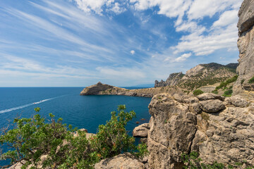 Fototapeta premium A view of Cape Kapchik and Green Bay near Noviy Svet. Travel and nature.