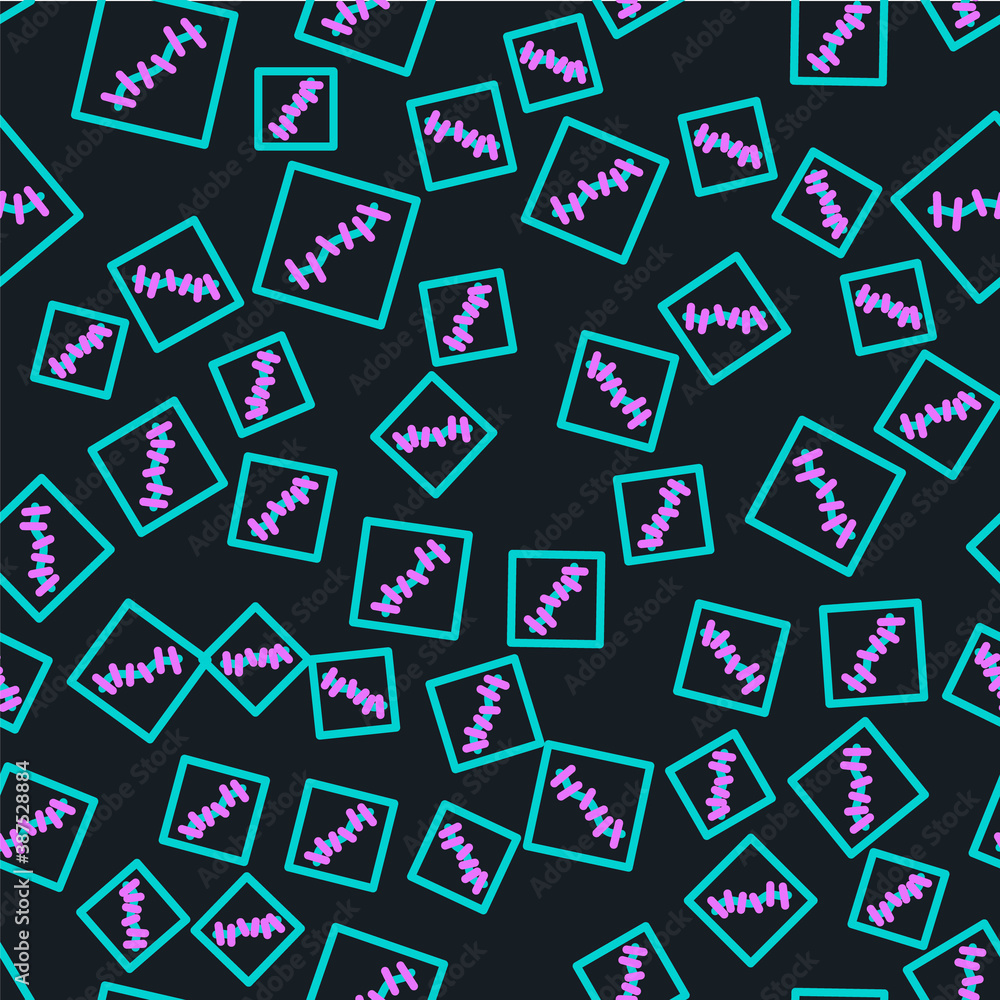 Poster line scar with suture icon isolated seamless pattern on black background. vector.
