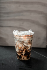 ice latte coffee in plastic glass