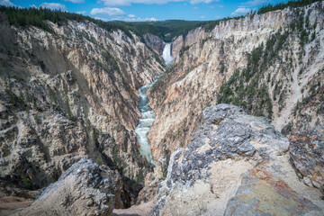 lower falls of the yellowstone national park from artist point, wyoming, usa