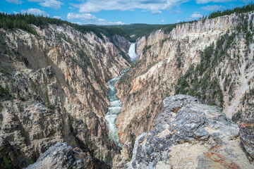lower falls of the yellowstone national park from artist point, wyoming, usa