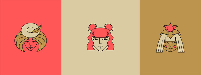 Vector image. Logo for business in the industry of beauty, health, personal hygiene. Beautiful image of a female face. Linear stylized image. Logo of a beauty salon, health industry, makeup artist. 