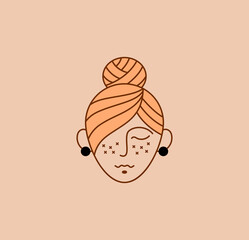 Vector image. Logo for business in the industry of beauty, health, personal hygiene. Beautiful image of a female face. Linear stylized image. Logo of a beauty salon, health industry, makeup artist. 