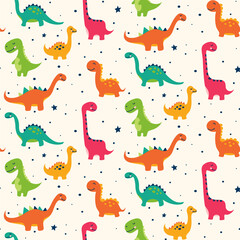 Cute dinosaur pattern - hand drawn childish dinosaur seamless pattern design - 387531078